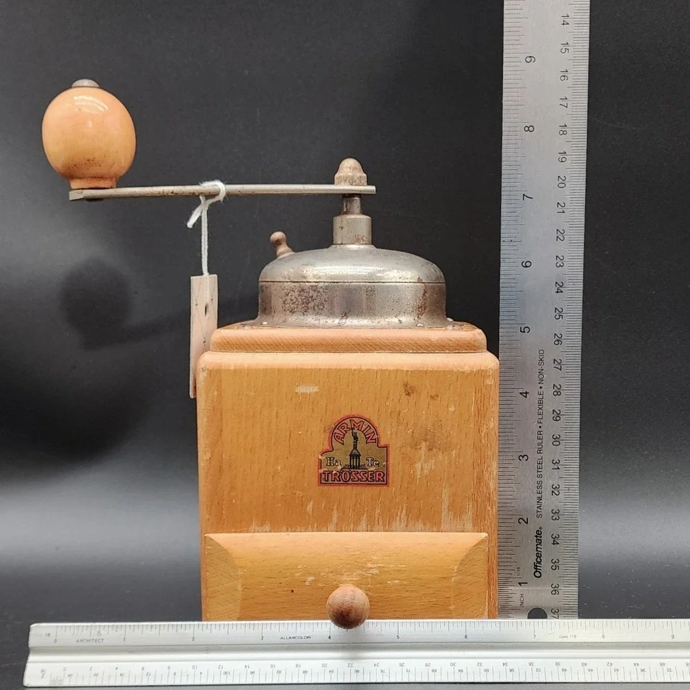 Armin Trosser Brown Wood Manual Coffee Grinder Vintage Antique 1930s Germany